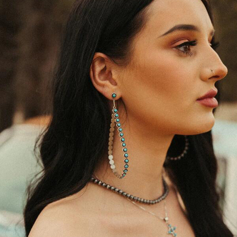 Hollowed-out Large Teardrop Turquoise Earrings