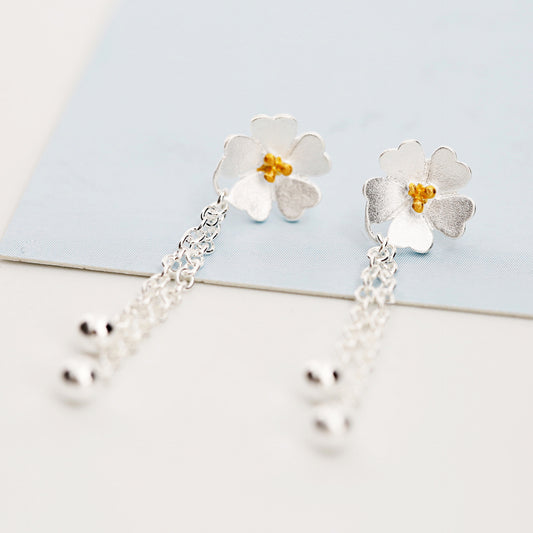 Sterling Silver Cherry Blossom Earrings - Frazeshop