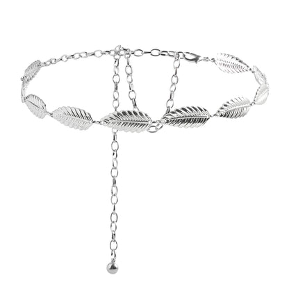 Metallic Silver Women's Waist Chain (Feather Leaves Design) - Frazeshop