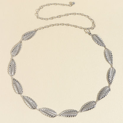 Metallic Silver Women's Waist Chain (Feather Leaves Design) - Frazeshop