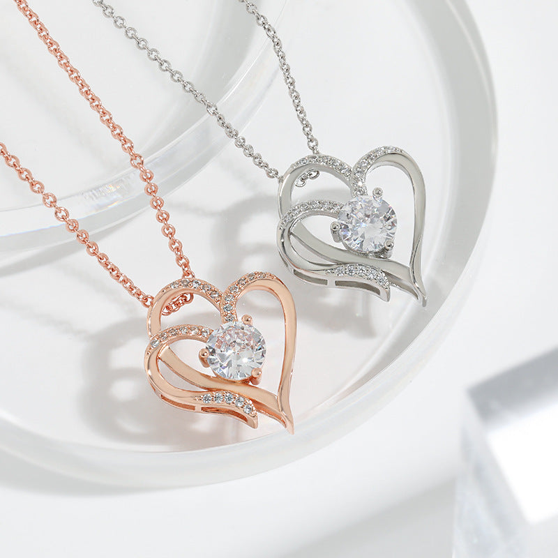 Zircon Double Love Heart-shaped Necklace - Frazeshop