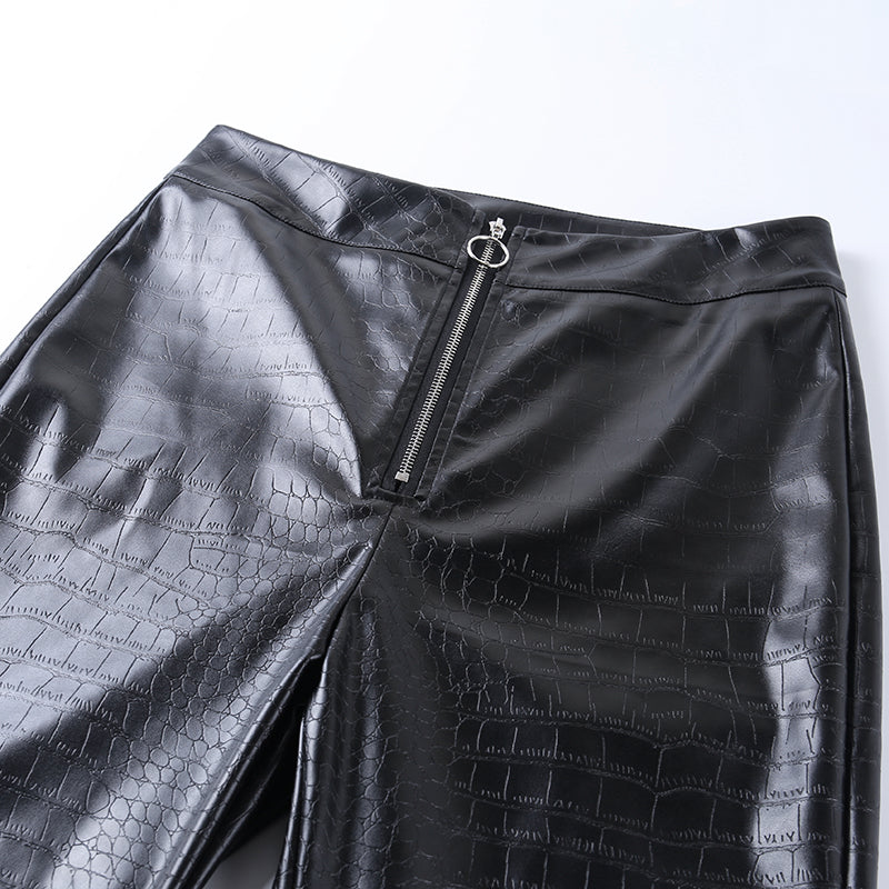 High-Waisted Crocodile Pattern Skinny Pants
