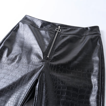 High-Waisted Crocodile Pattern Skinny Pants