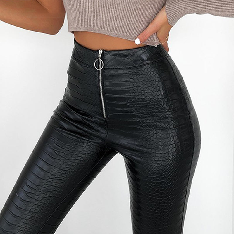 High-Waisted Crocodile Pattern Skinny Pants