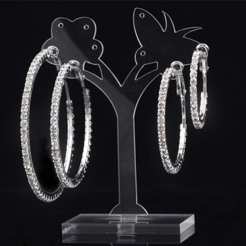 Exaggerated Diamond-embedded Hoop Earrings - Frazeshop