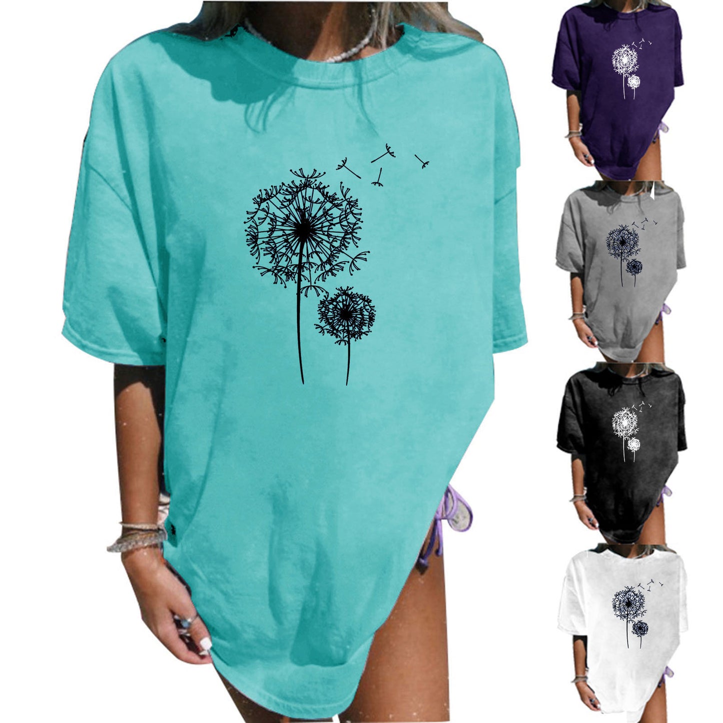 Summer Plus Size Women's Clothes Dandelion Printed Mid-length T-shirt - Frazeshop