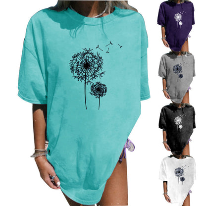 Summer Plus Size Women's Clothes Dandelion Printed Mid-length T-shirt - Frazeshop