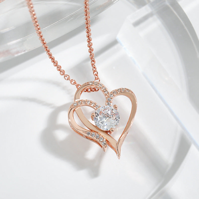 Zircon Double Love Heart-shaped Necklace - Frazeshop