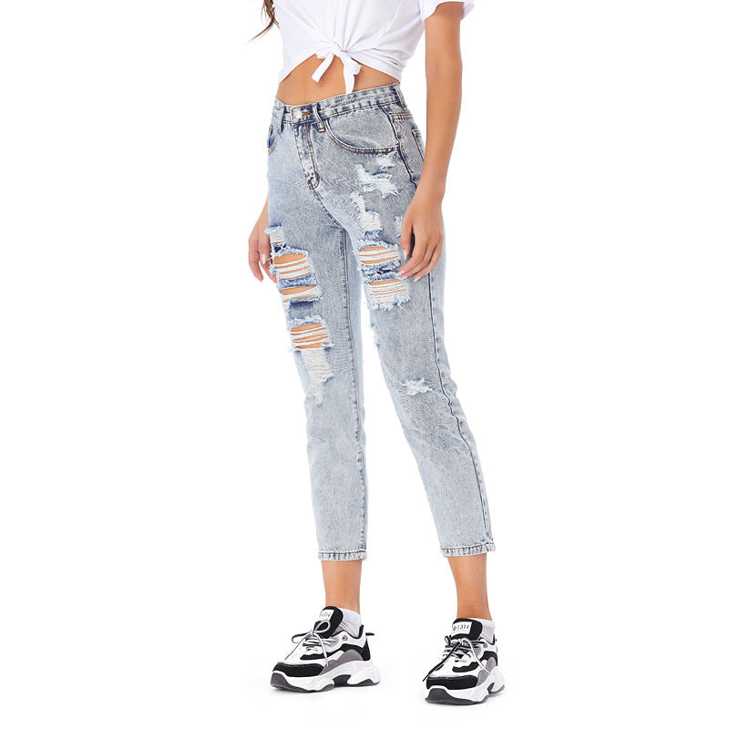 Women's Ripped Casual Loose Jeans - Frazeshop