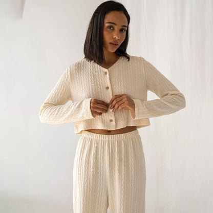 Fashion Simple Knit Pajamas (Two-piece Set) - Frazeshop