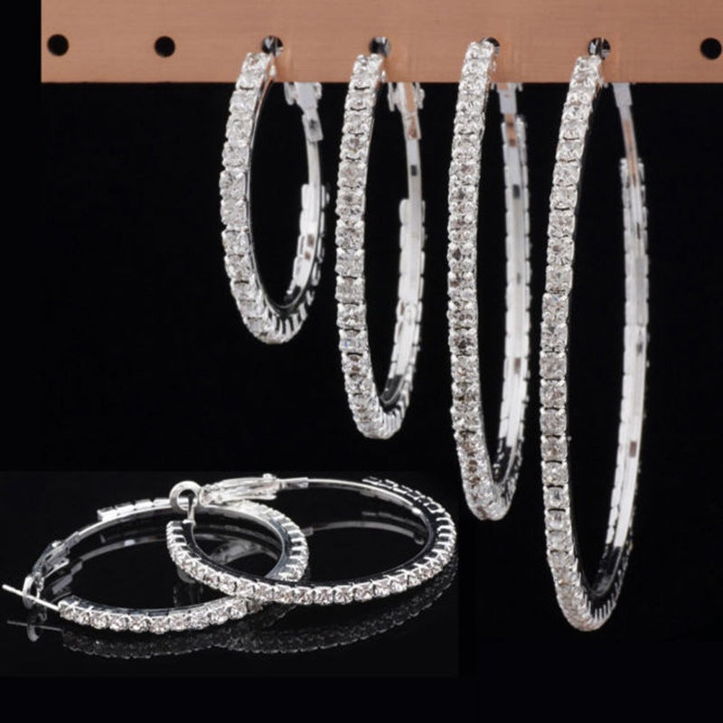 Exaggerated Diamond-embedded Hoop Earrings - Frazeshop