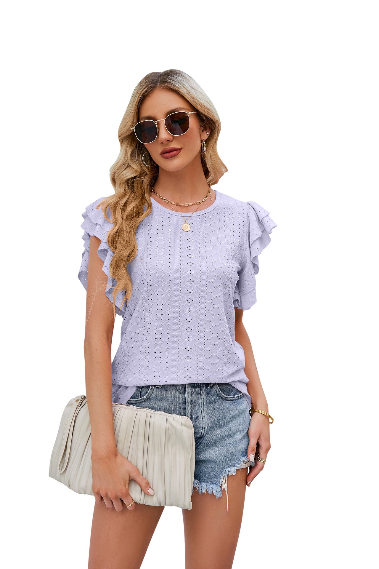 Double Layer Ruffle Sleeve Blouse - Frazeshop