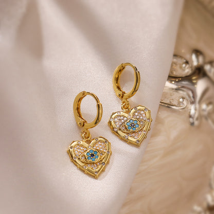 Gold Heart-shaped Zircon Pendant Necklace & Earrings - Frazeshop