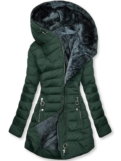Women's Plush Hooded Mid-length Coat - Frazeshop
