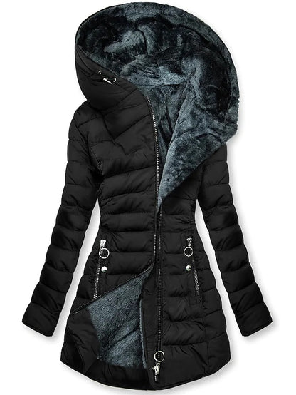 Women's Plush Hooded Mid-length Coat - Frazeshop