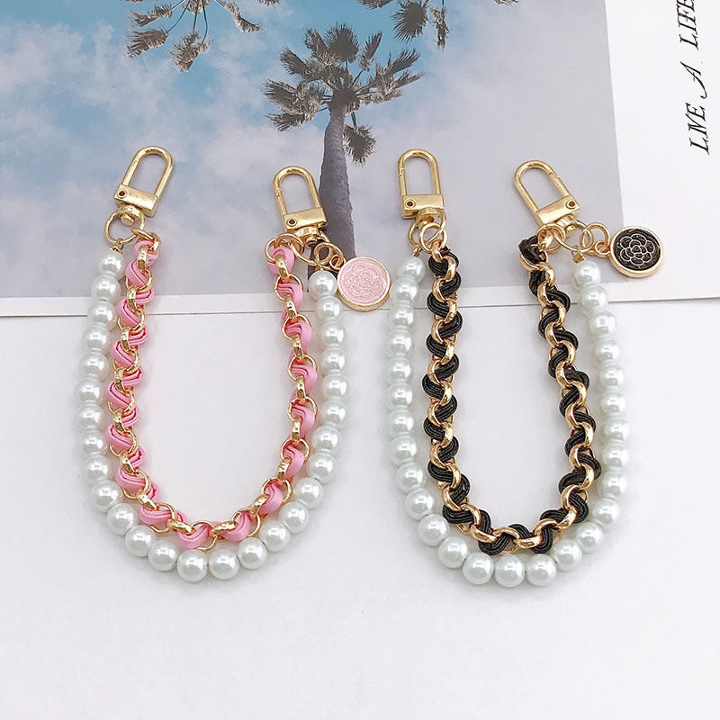 Leather Phone Carrying Chain Accessory w/ Pearls - Frazeshop