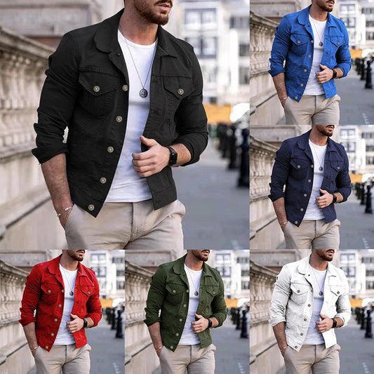 Mens Slim Fit Denim Lapel Jacket - Frazeshop