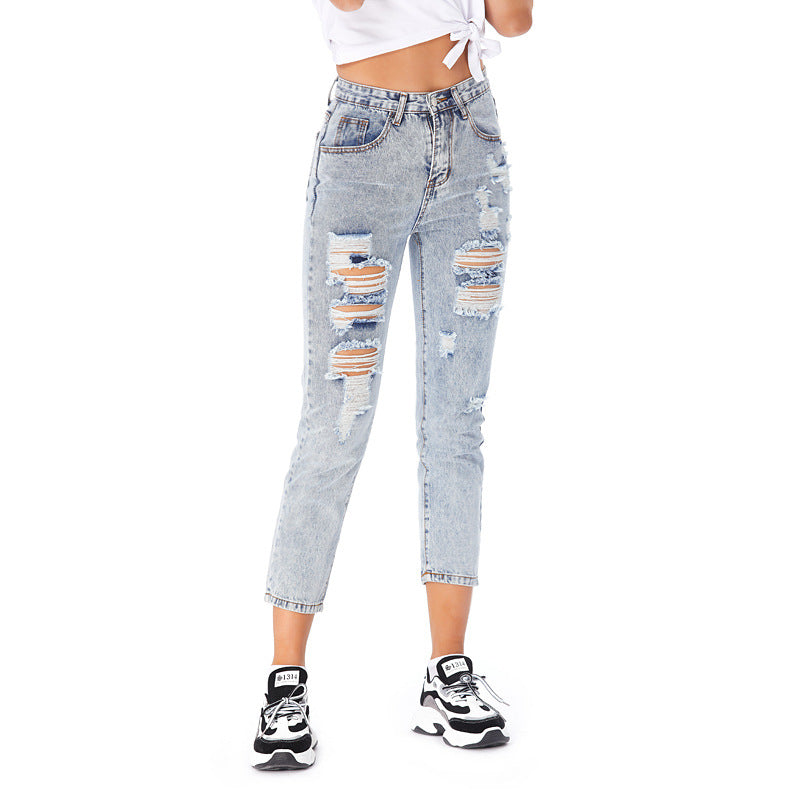 Women's Ripped Casual Loose Jeans - Frazeshop