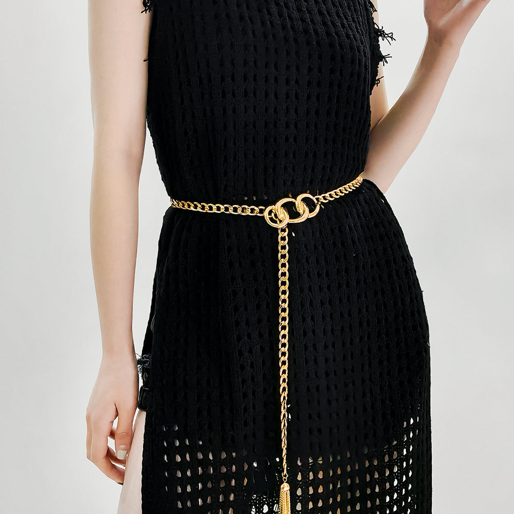 Fashion Pop Metal Waist Chain Embellished Fringe Belt - Frazeshop