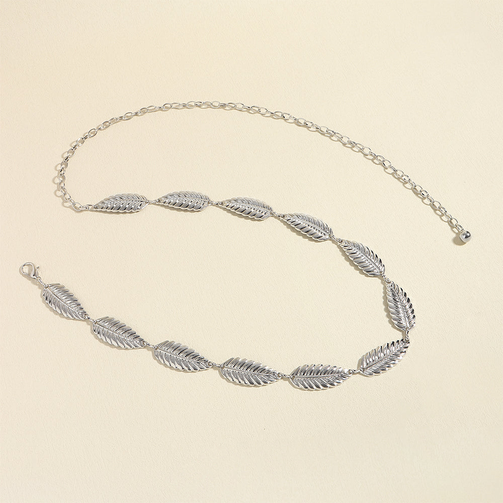 Metallic Silver Women's Waist Chain (Feather Leaves Design) - Frazeshop