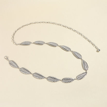 Metallic Silver Women's Waist Chain (Feather Leaves Design) - Frazeshop