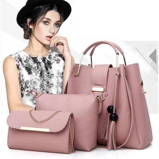 Women's Purse And Handbag 3Pcs Bag Set Tassel Tote Clutch Satchel Top Handle Shoulder Bag