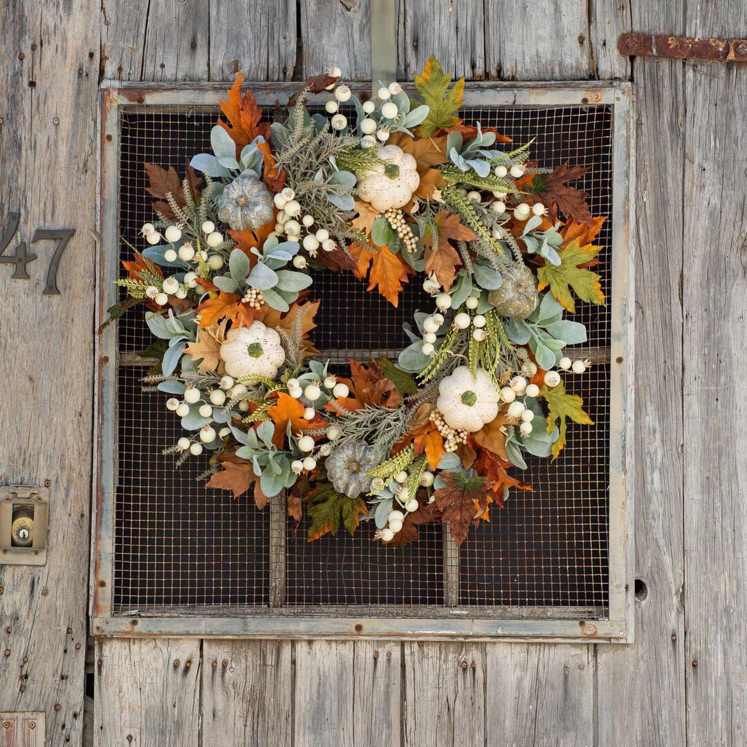 Thanksgiving/Autumn Leaf & Pumpkin Wreath