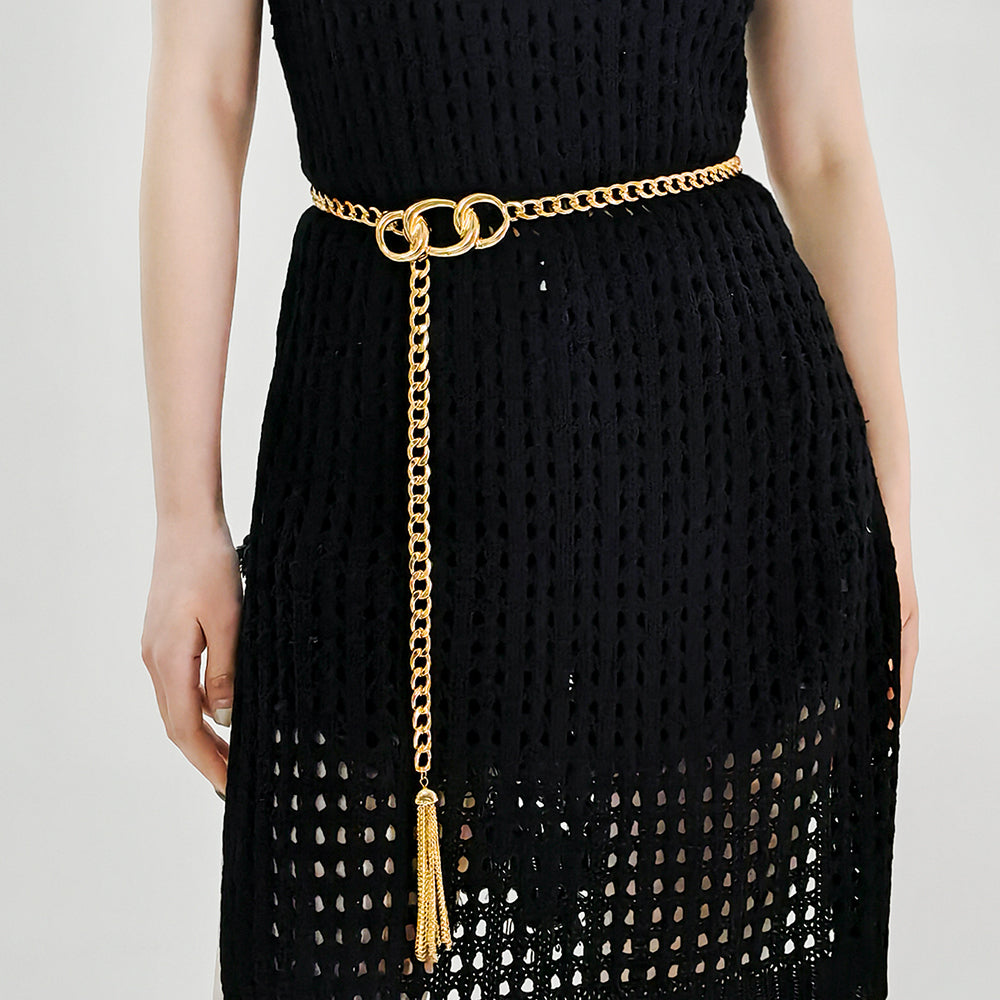 Fashion Pop Metal Waist Chain Embellished Fringe Belt - Frazeshop