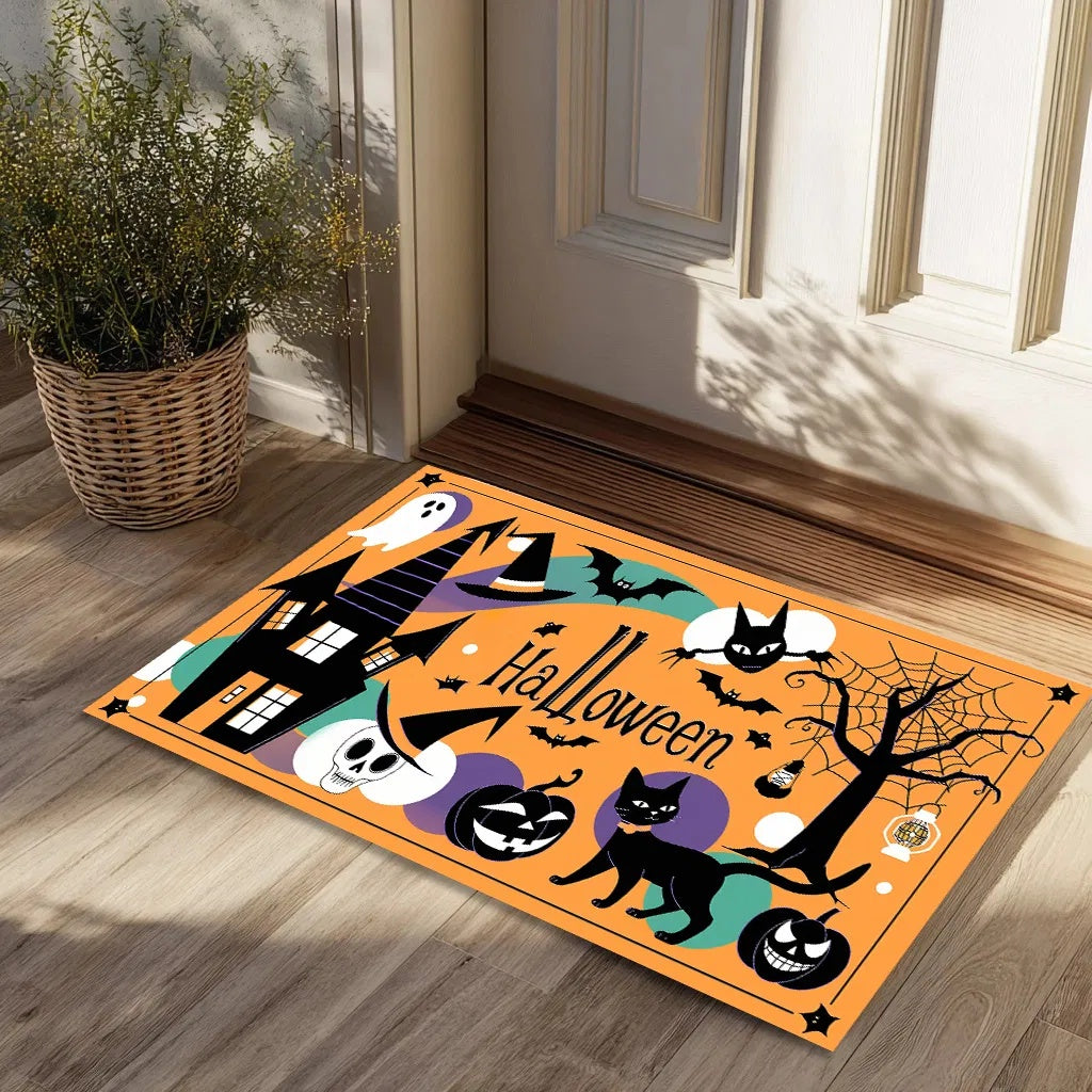 Halloween Pumpkin Ghost Home Decor Doormat, Suitable For Entrance, Bedroom, Living Room, Bathroom, Kitchen, Absorbent And Non-Slip Rug