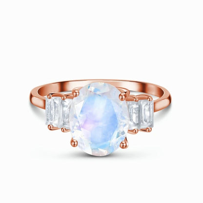 S925 Sterling Silver Oval Moonstone Ring Jewelry - Frazeshop