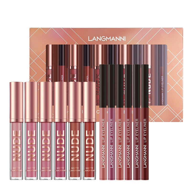 No Stain On Cup Matte Lip Gloss Lip Liner Combination 12 Pieces Set - Frazeshop