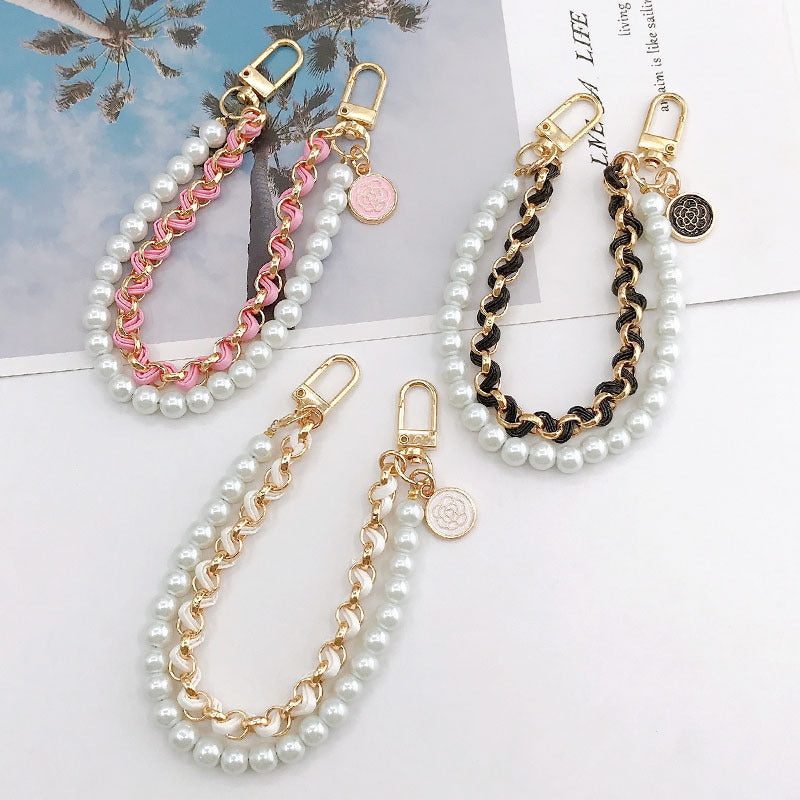 Leather Phone Carrying Chain Accessory w/ Pearls - Frazeshop