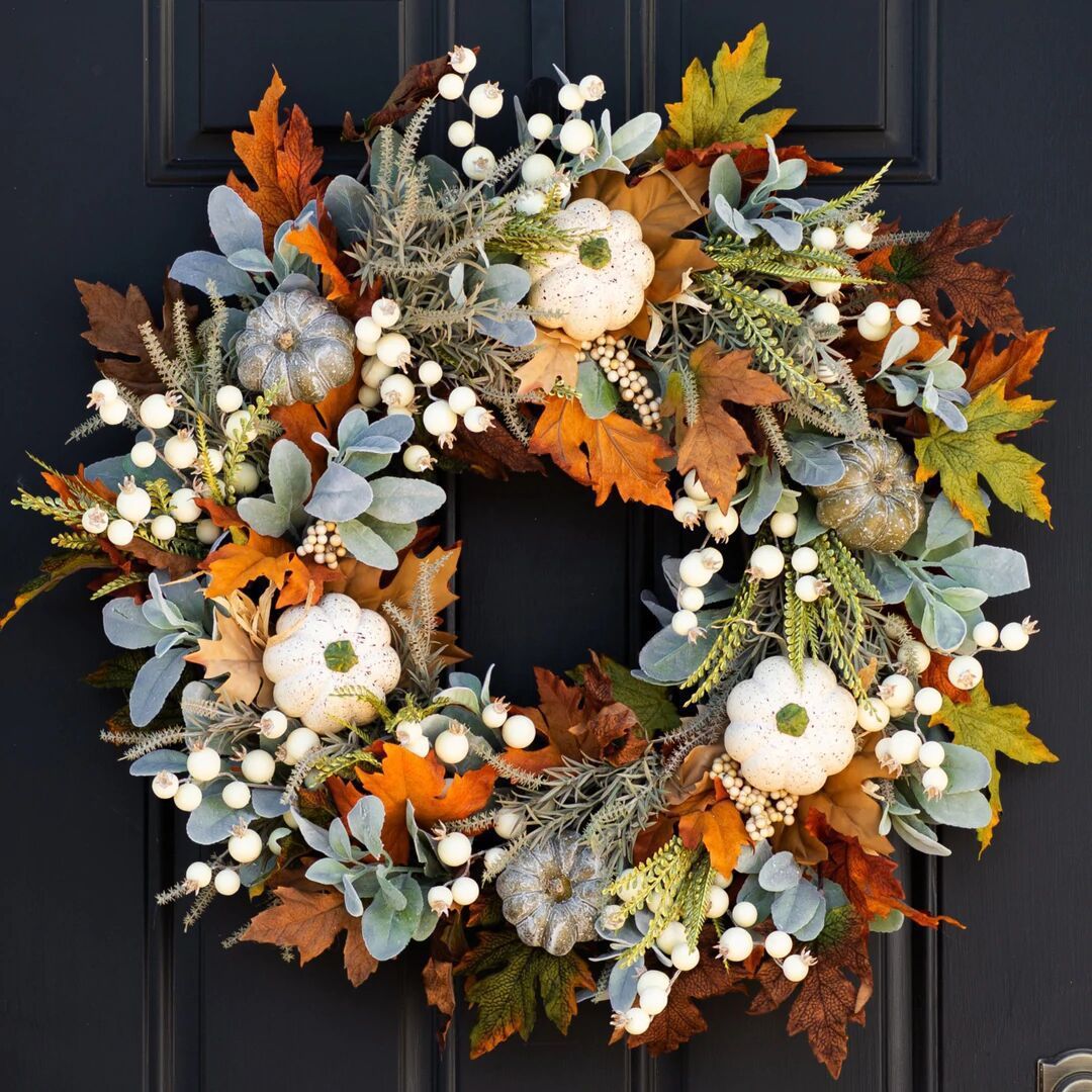 Thanksgiving/Autumn Leaf & Pumpkin Wreath