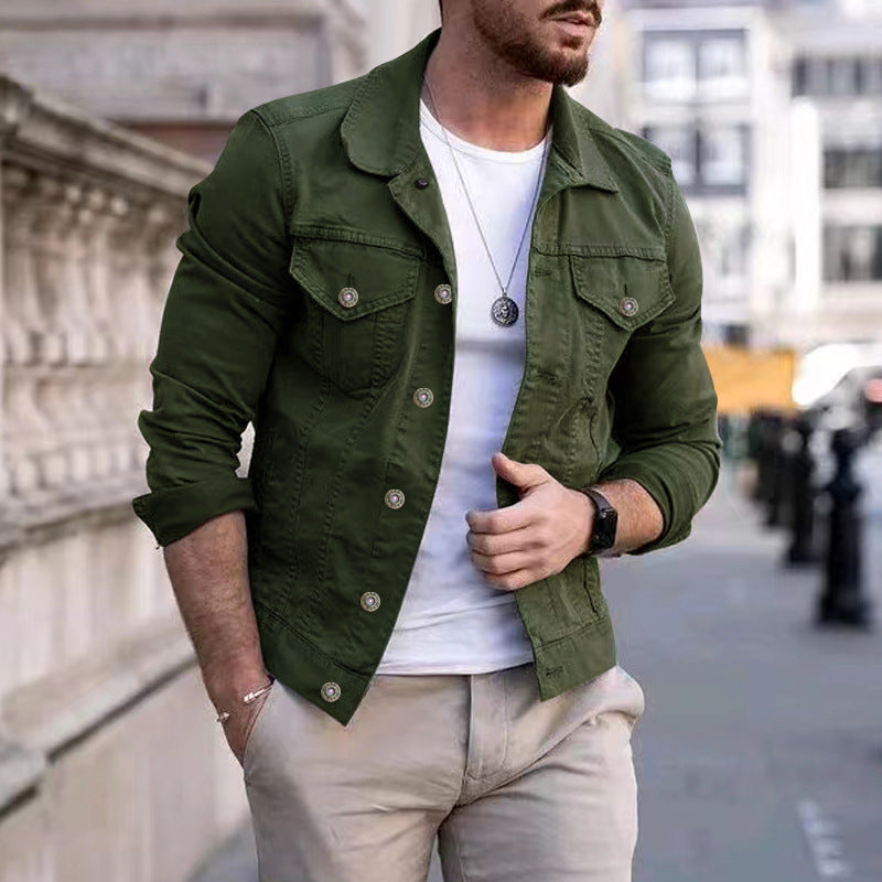 Mens Slim Fit Denim Lapel Jacket - Frazeshop