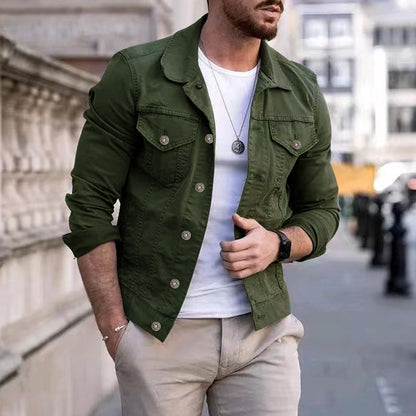 Mens Slim Fit Denim Lapel Jacket - Frazeshop