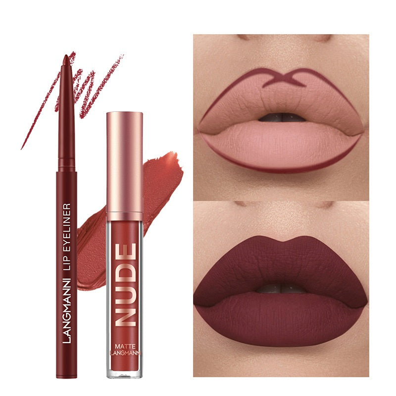 No Stain On Cup Matte Lip Gloss Lip Liner Combination 12 Pieces Set - Frazeshop