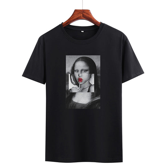 Men's Style Mona Lisa Print Short Sleeve T-Shirt - Frazeshop