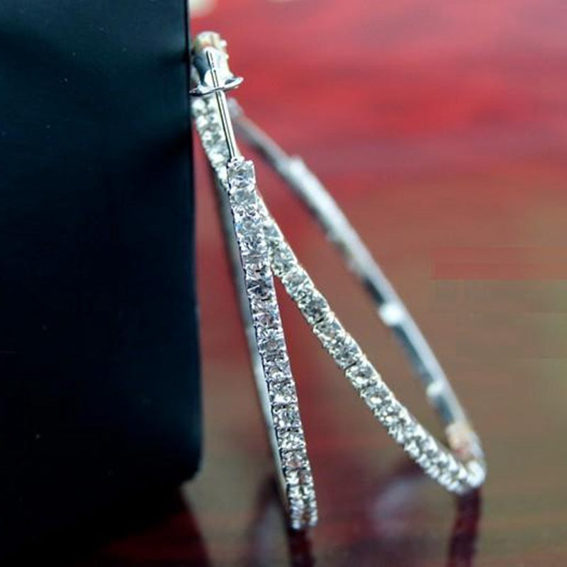 Exaggerated Diamond-embedded Hoop Earrings - Frazeshop