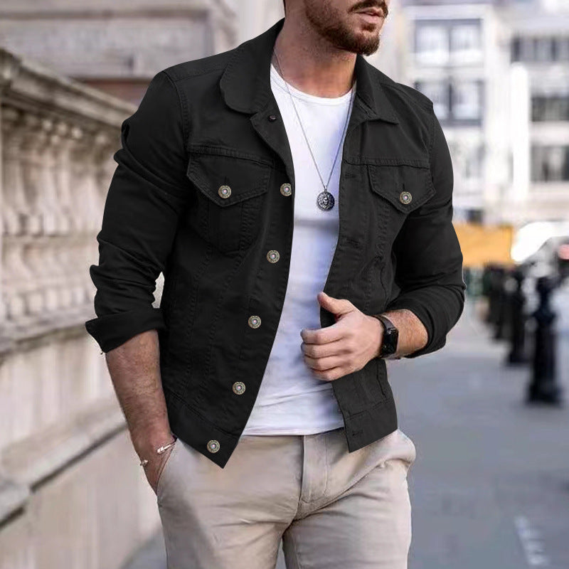 Mens Slim Fit Denim Lapel Jacket - Frazeshop