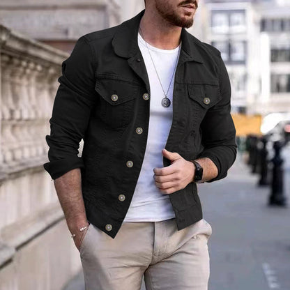 Mens Slim Fit Denim Lapel Jacket - Frazeshop