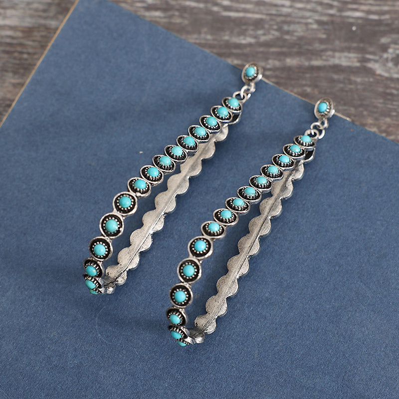 Hollowed-out Large Teardrop Turquoise Earrings
