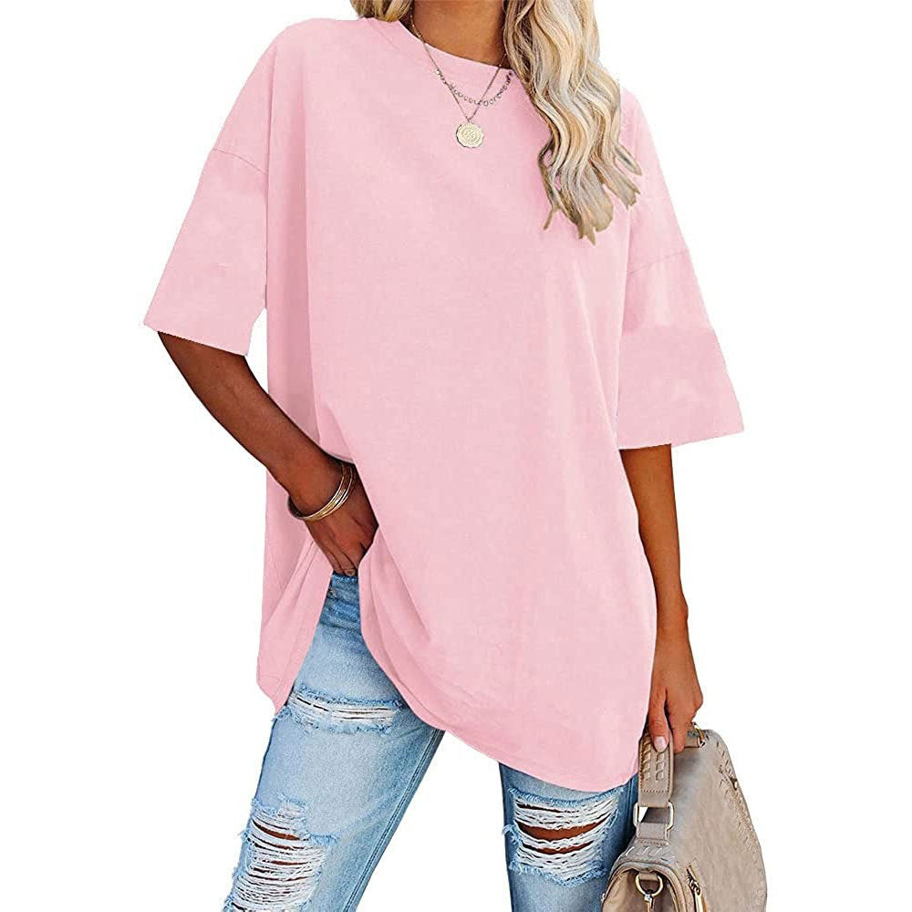 Loose Drop Shoulder Sleeves Round Neck Short Sleeve Top - Frazeshop