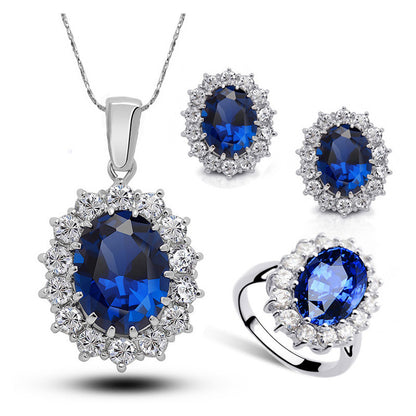  Crystal Necklace Earrings Ring Jewelry Set - Frazeshop