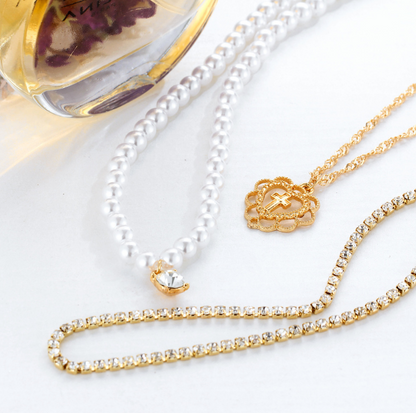 Pearl Drops Love Necklace Rhinestone Multilayer Wedding Clavicle Chain - Frazeshop