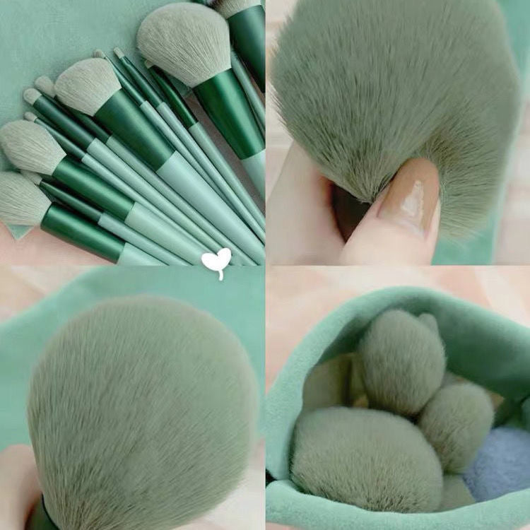 Set Of 13 Four Seasons Green Makeup Brushes - Frazeshop