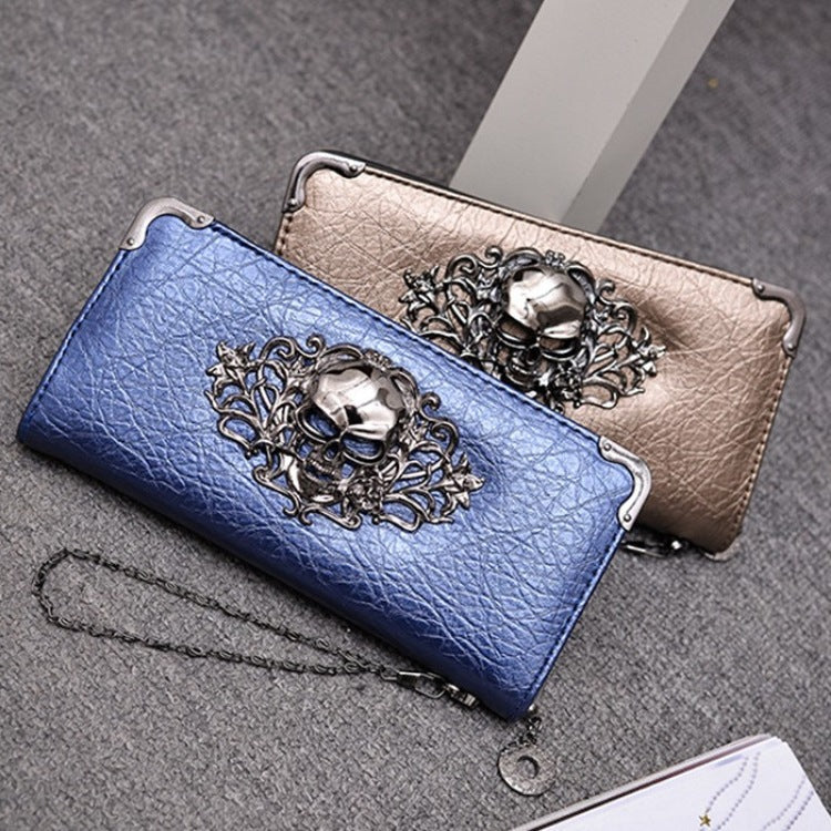 Skull Flower Design Wallet/Clutch/Coin Purse (Leather) - Frazeshop