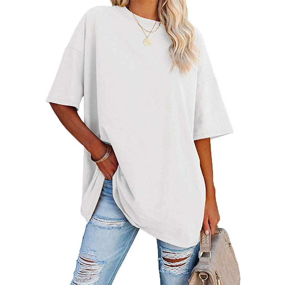 Loose Drop Shoulder Sleeves Round Neck Short Sleeve Top - Frazeshop