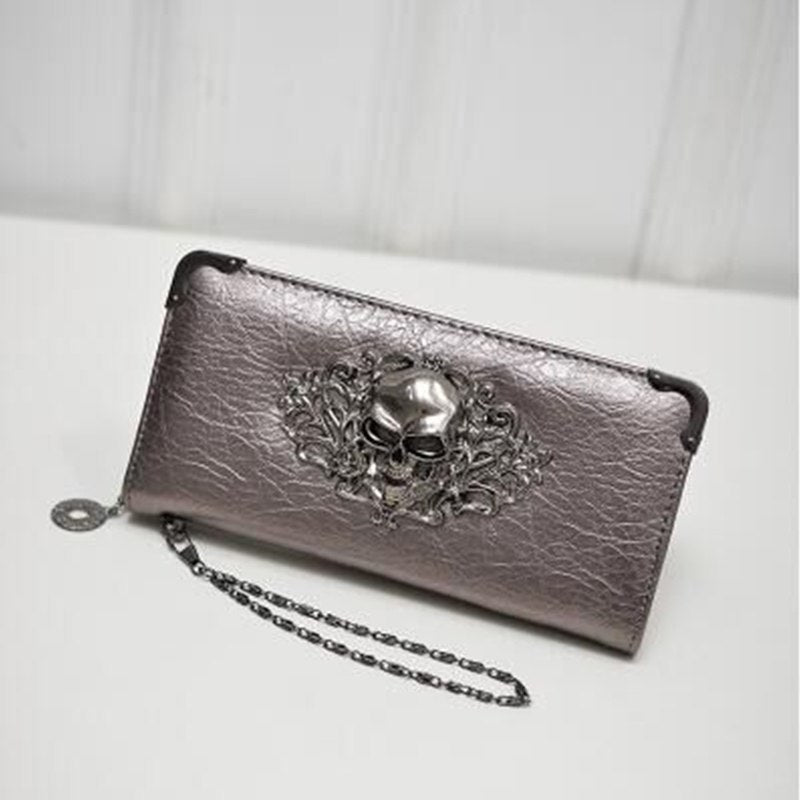 Skull Flower Design Wallet/Clutch/Coin Purse (Leather) - Frazeshop