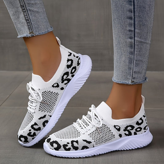 White Leopard Print Lace-up Sneakers - Frazeshop