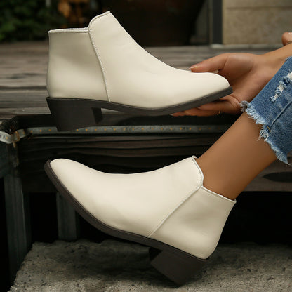 Mid Heel Ankle Boots (Waterproof with Side Zipper) - Frazeshop